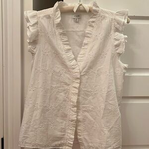 J. Crew White Eyelet Ruffle Cap-Sleeve Blouse